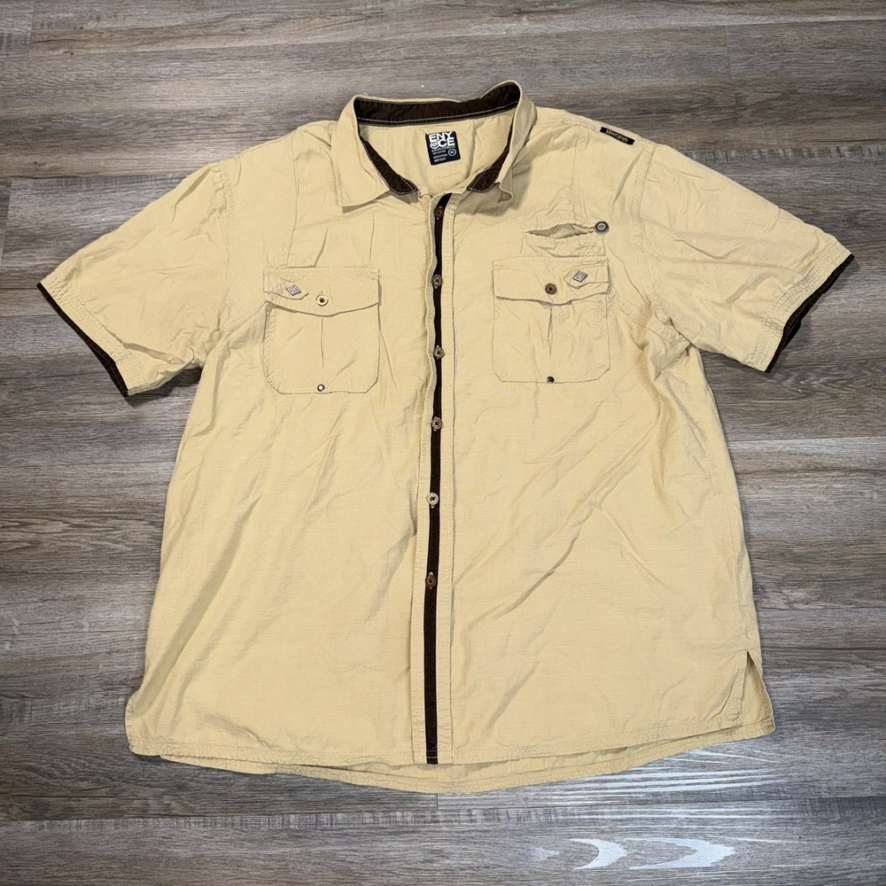 Enyce Khaki Shirt Mens Extra Large Short Sleeve Button-Up Two Chest Pockets Y2K